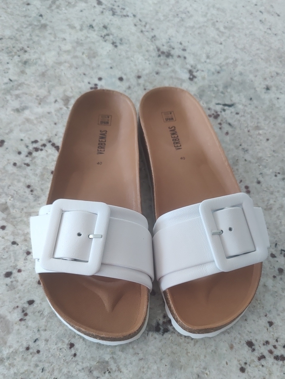 New!Verbenas REIKO BLANCO Y2K ECOBRUSH White Buckle Slide Sandals Women Coastal